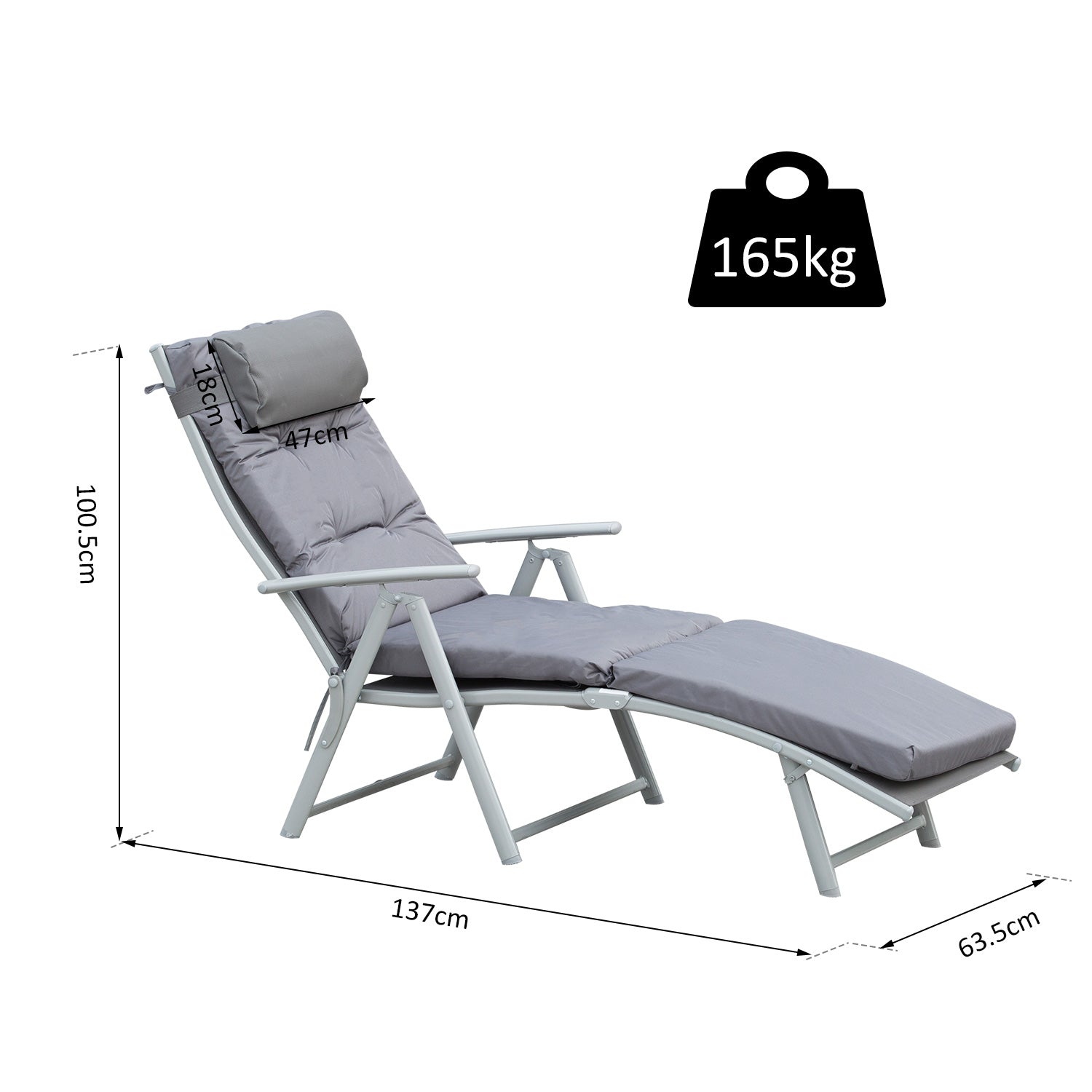 outsunny-outdoor-patio-sun-lounger-garden-texteline-foldable-reclining-chair-pillow-adjustable-recliner-with-cushion-grey