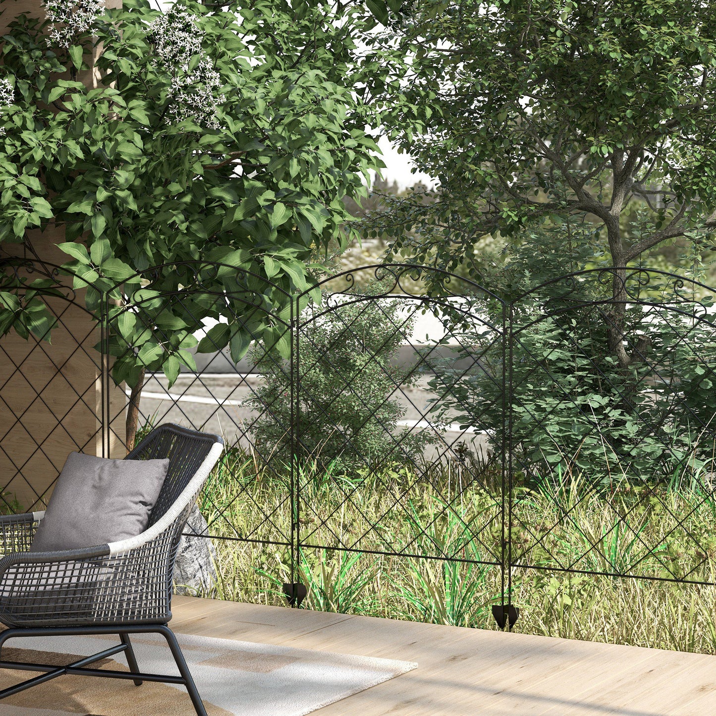 outsunny-steel-decorative-swirls-outdoor-picket-fence-panels-set-of-4-black