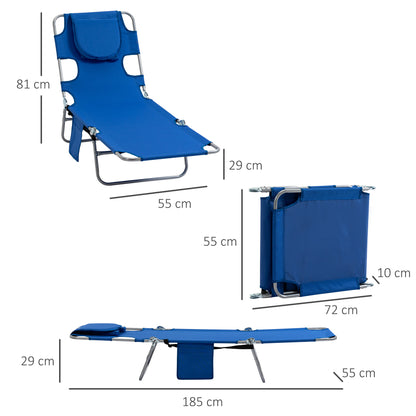 outsunny-2-pieces-foldable-sun-lounger-with-reading-hole-portable-sun-lounger-with-5-level-adjustable-backrest-reclining-lounge-chair-with-side-pocket-headrest-pillow-blue