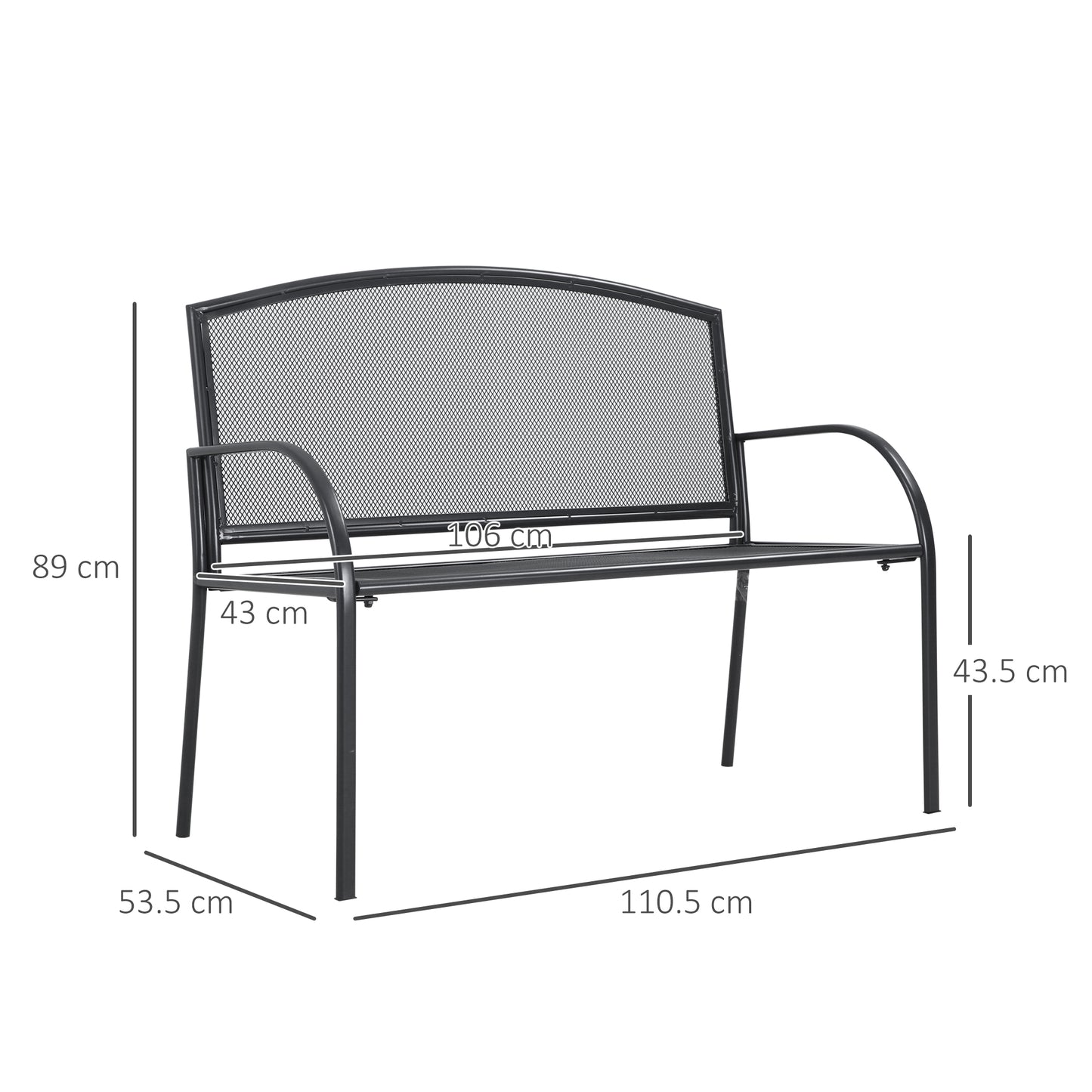 outsunny-metal-outdoor-bench-2-seater-outdoor-furniture-chair-loveseat-for-patio-park-porch-and-lawn-grey