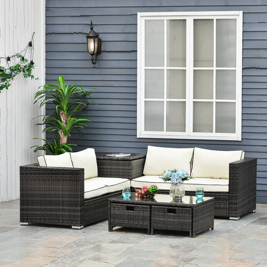 outsunny-4-seater-rattan-garden-furniture-patio-sofa-set-storage-table-set-w-2-drawers-coffee-table-corner-sofa-brown