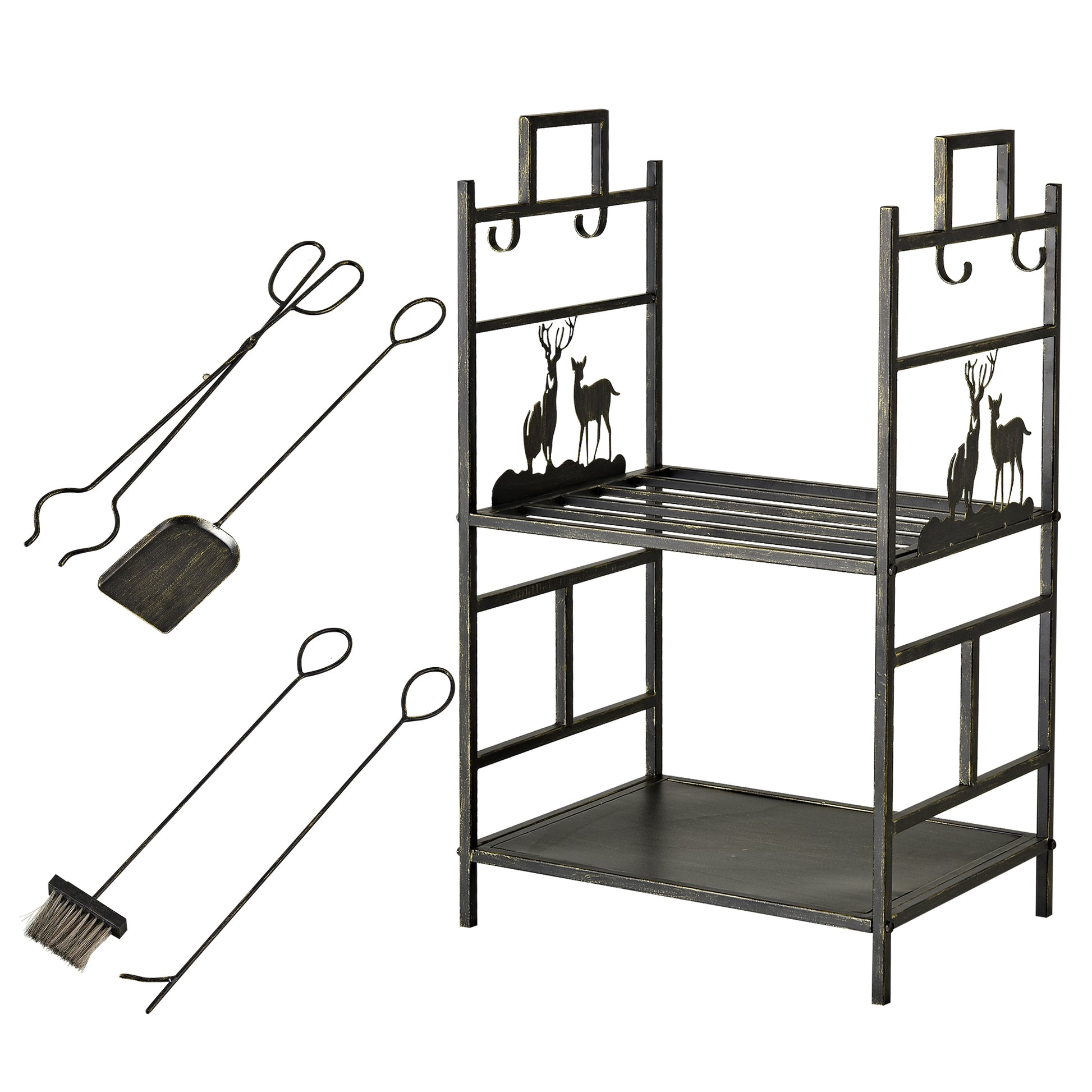 outsunny-2-layer-heavy-duty-firewood-rack-wood-log-fireplace-stacker-w-4-tools-gold
