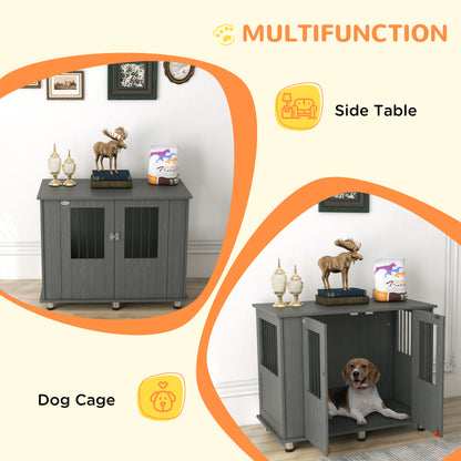 PawHut Dog Crate Table for Medium and Large Dogs with Magnetic Door for Indoor Use, 100 x 55 x 80 cm, Grey