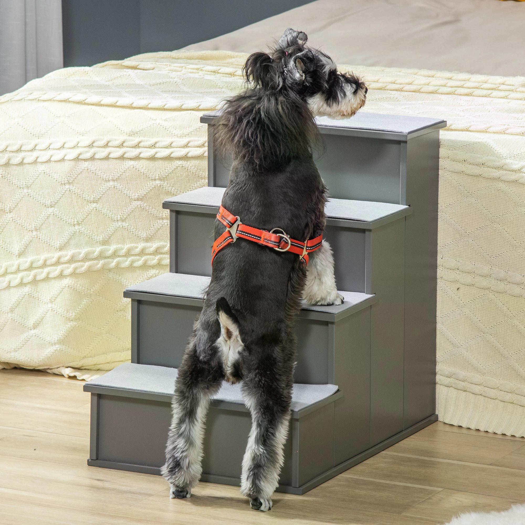 PawHut 4 Step Wooden Cushioned Pet Stairs Ramp Steps for Dogs, Cat Lad ...