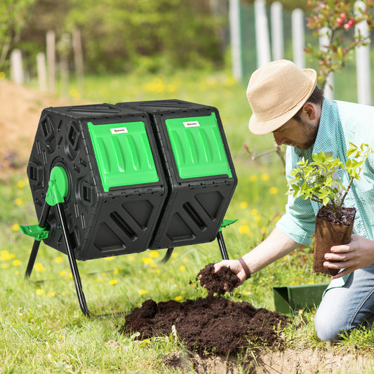 outsunny-dual-chamber-garden-compost-bin-130l-rotating-composter-compost-maker-with-ventilation-openings-and-steel-legs