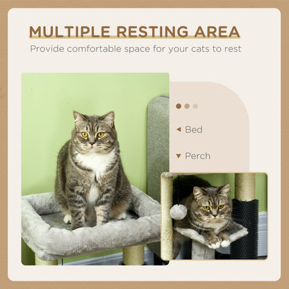 PawHut 48cm Cat Tree, Cat Tower with Cat Self Groomer Cat Scratching Post with Hanging Ball, Self Groomer and Perches, Grey