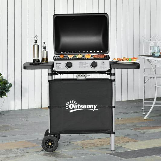 outsunny-2-burner-gas-barbecue-grill-propane-gas-cooking-bbq-grill-5-6-kw-with-side-shelves-wheels