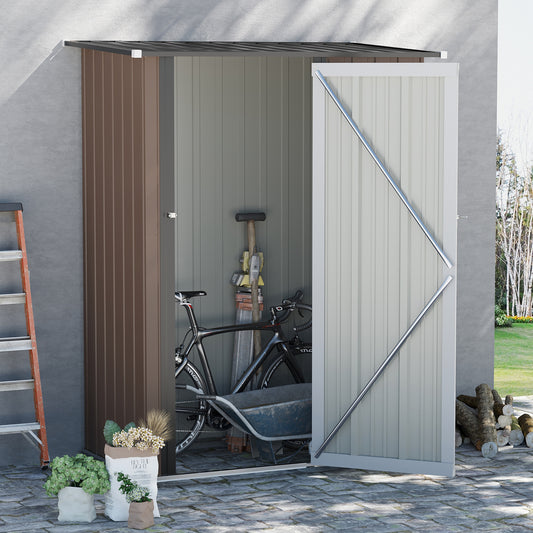 outsunny-5ft-x-3ft-garden-metal-storage-shed-outdoor-tool-shed-with-sloped-roof-lockable-door-for-equipment-bikes-brown