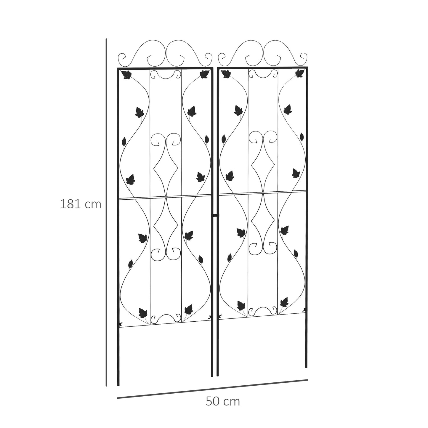 outsunny-metal-trellis-set-of-2-garden-trellis-for-climbing-plants-support-frames-leaf-design