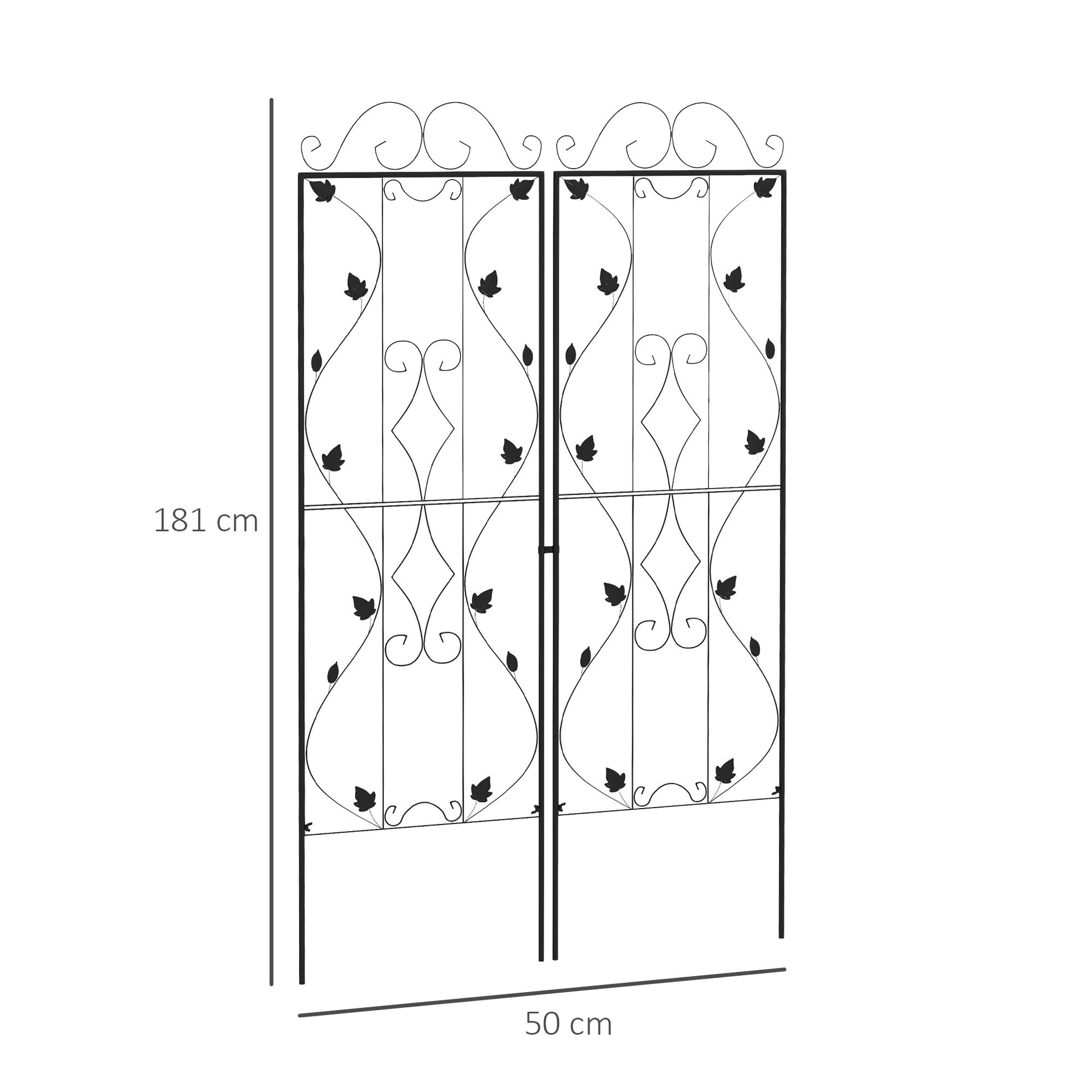 outsunny-metal-trellis-set-of-2-garden-trellis-for-climbing-plants-support-frames-leaf-design