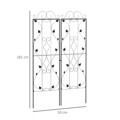 outsunny-metal-trellis-set-of-2-garden-trellis-for-climbing-plants-support-frames-leaf-design