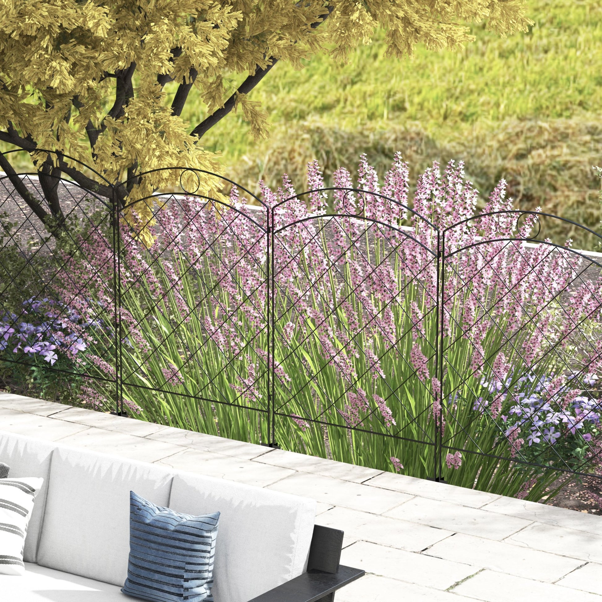 outsunny-steel-decorative-outdoor-picket-fence-panels-set-of-4-black