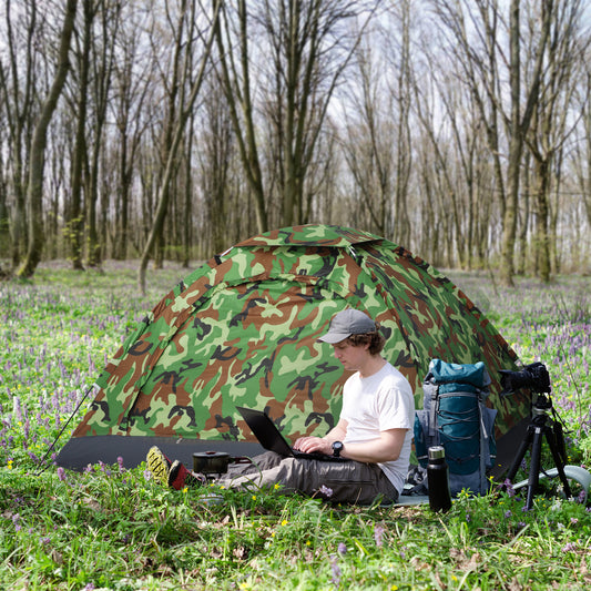 outsunny-2-person-camping-tent-camouflage-tent-with-zipped-doors-storage-pocket-portable-handy-bag-multicoloured