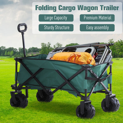 outsunny-outdoor-pull-along-cart-folding-cargo-wagon-trailer-trolley-for-beach-garden-use-with-telescopic-handle-anti-slip-wheel-green