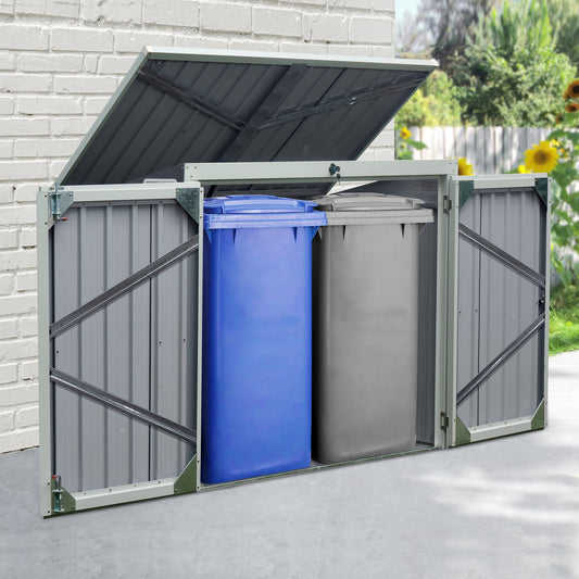 outsunny-5ft-x-3ft-garden-2-bin-corrugated-steel-rubbish-storage-shed-w-locking-doors-lid-outdoor-hygienic-dustbin-unit-garbage-trash-cover
