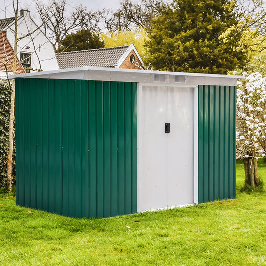 outsunny-9ft-x-4-25ft-corrugated-garden-metal-storage-shed-outdoor-equipment-tool-box-with-foundation-ventilation-doors-deep-green
