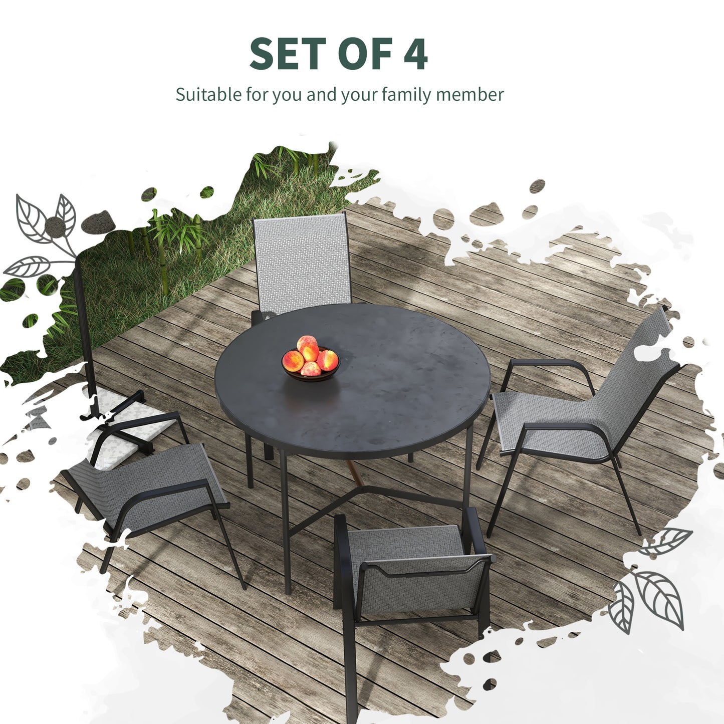 outsunny-stackable-outdoor-rattan-chairs-set-of-4-with-armrests-and-backrest-grey