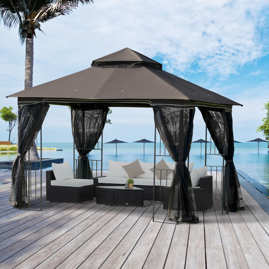 outsunny-gazebo-garden-outdoor-canopy-double-tier-roof-with-removable-mesh-curtains-display-shelves-top-hooks-coffee