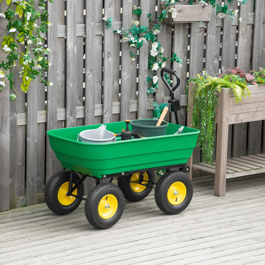 outsunny-125-litre-large-garden-cart-heavy-duty-4-wheel-trolley-dump-wheelbarrow-tipping-truck-trailer-green