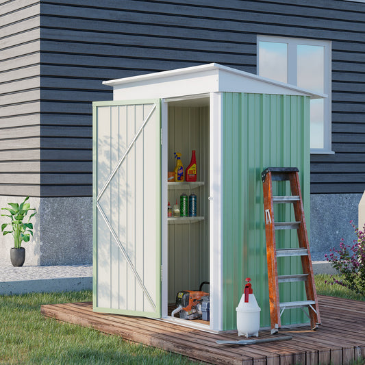 outsunny-5x3x6-metal-garden-shed-roofed-lean-to-shed-for-tool-motor-bike-with-adjustable-shelf-lock-gloves-green