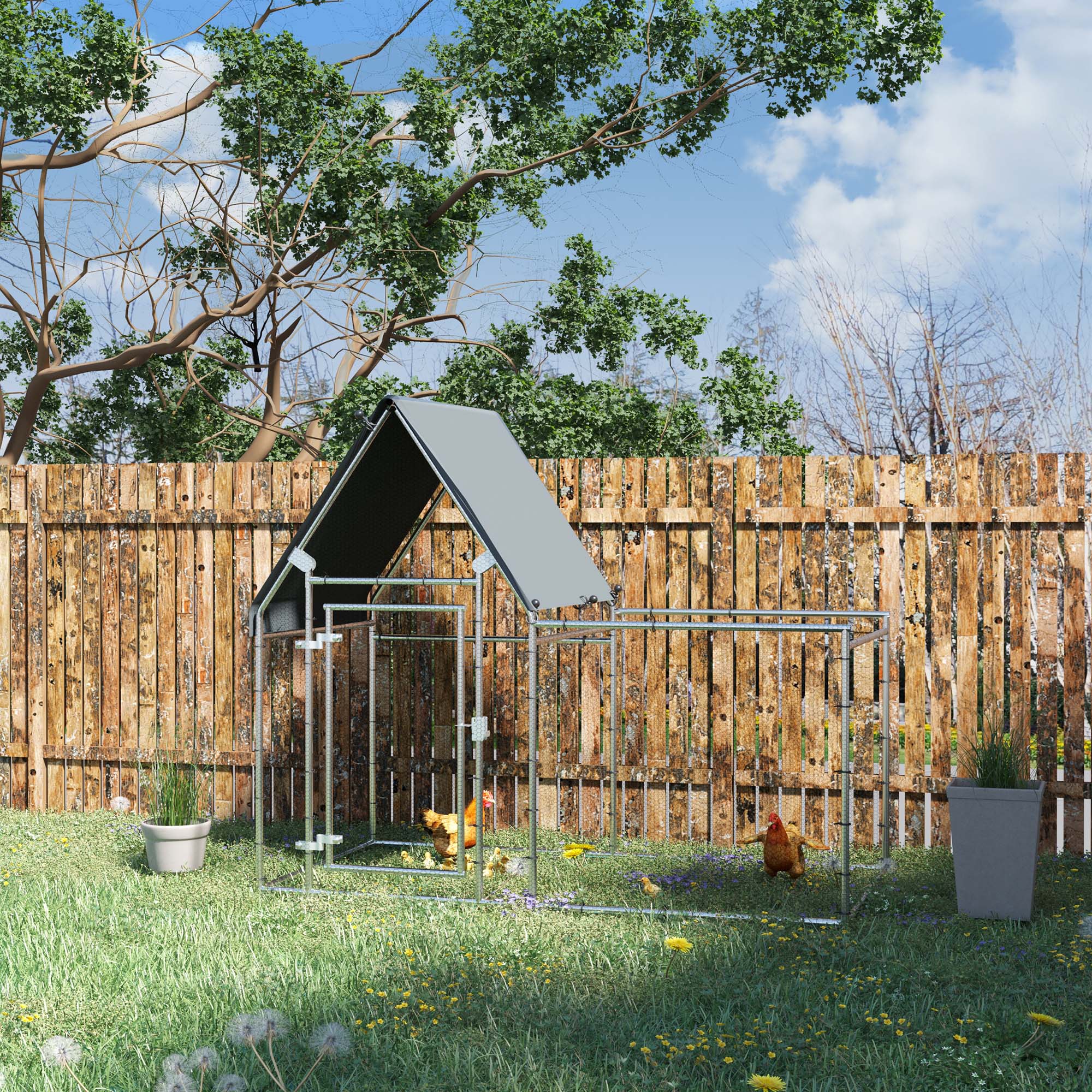PawHut Chicken Run Coop, Large Galvanized Walk In Chicken House, Hen P ...