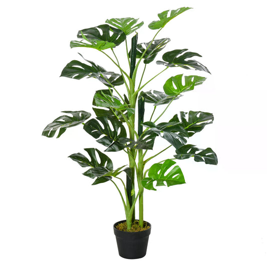 outsunny-100cm-3-3ft-artificial-monstera-tree-decorative-cheese-plant-21-leaves-with-nursery-pot-fake-tropical-palm-tree-for-indoor-outdoor-decor