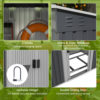 outsunny-6-5-x-4ft-galvanised-metal-shed-with-foundation-lockable-tool-garden-shed-with-double-sliding-doors-and-2-vents-grey