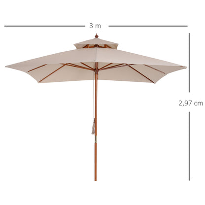 outsunny-beige-parasol-patio-3x3m-double-tier-garden-sun-umbrella-sunshade-outdoor-wood-wooden-canopy-tier