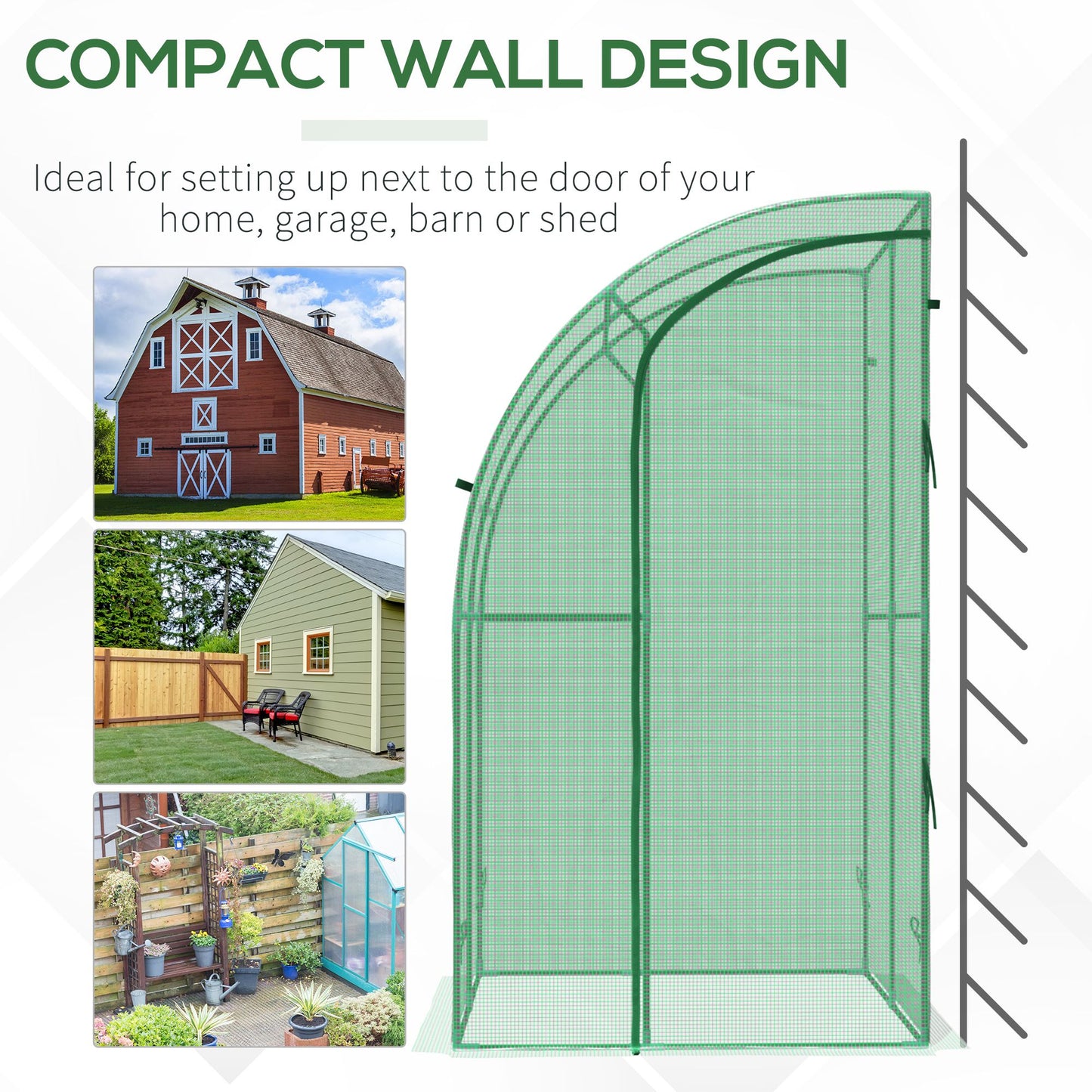 outsunny-walk-in-greenhouse-lean-to-wall-tunnel-greenhouse-with-zippered-roll-up-door-pe-cover-and-steel-frame-for-garden-143-x-118-x-212-cm