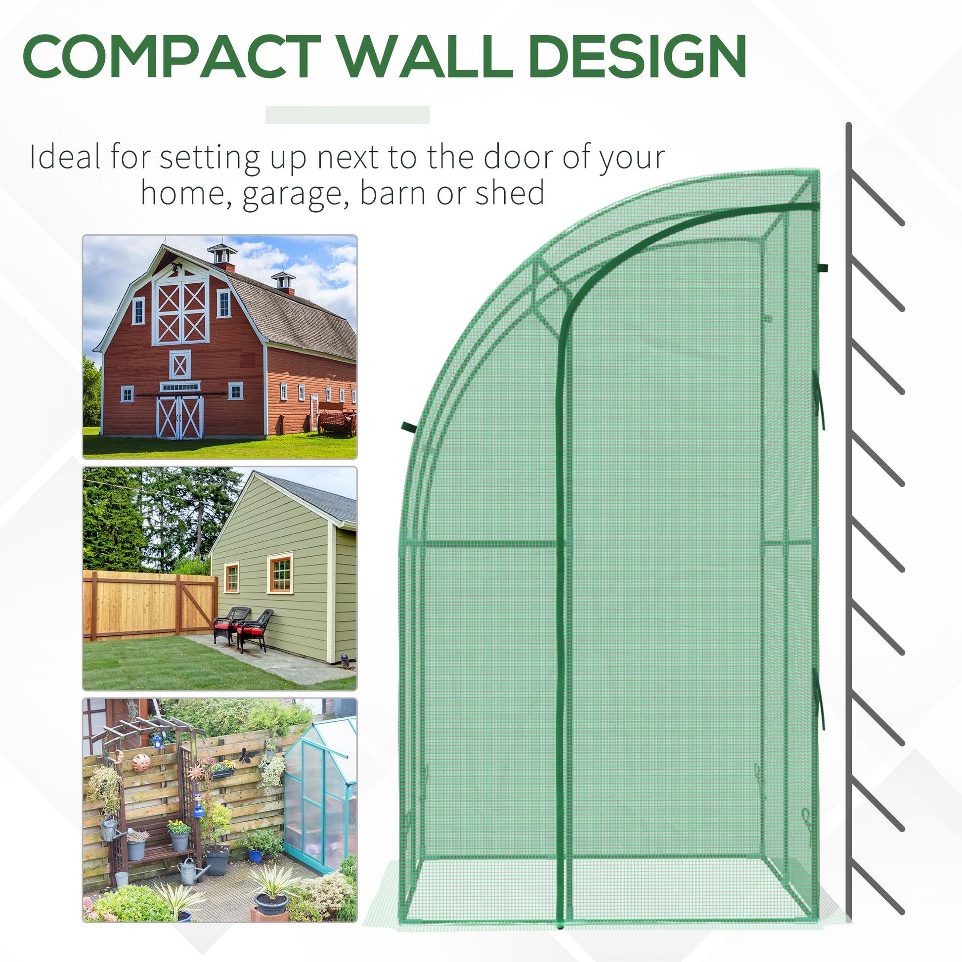 outsunny-walk-in-greenhouse-lean-to-wall-tunnel-greenhouse-with-zippered-roll-up-door-pe-cover-and-steel-frame-for-garden-143-x-118-x-212-cm