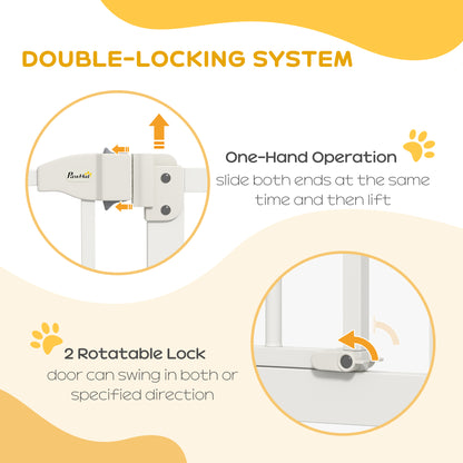 PawHut Metal 74-100cm Adjustable Pet Gate Safety Barrier w/ Auto-Close Door White