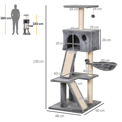 PawHut 51" Cat Tree,Activity Tower with Condo  Scratching Posts Ladders and Two Toys for Kitty Pet Climbing Relaxing and Playing