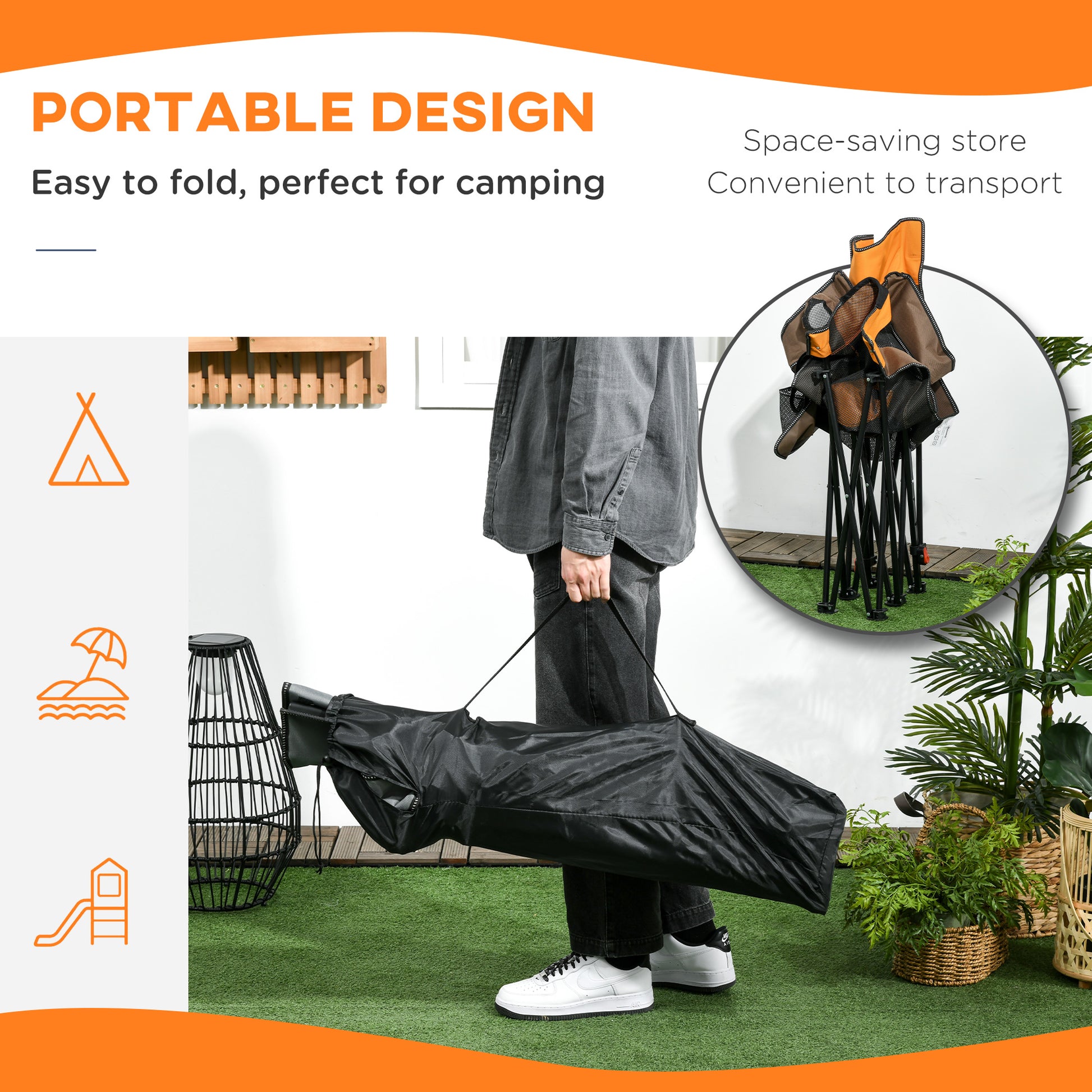 outsunny-foldable-reclining-garden-chairs-with-footrest-and-adjustable-backrest-portable-camping-chair-with-headrest-cup-holder-side-pocket-black