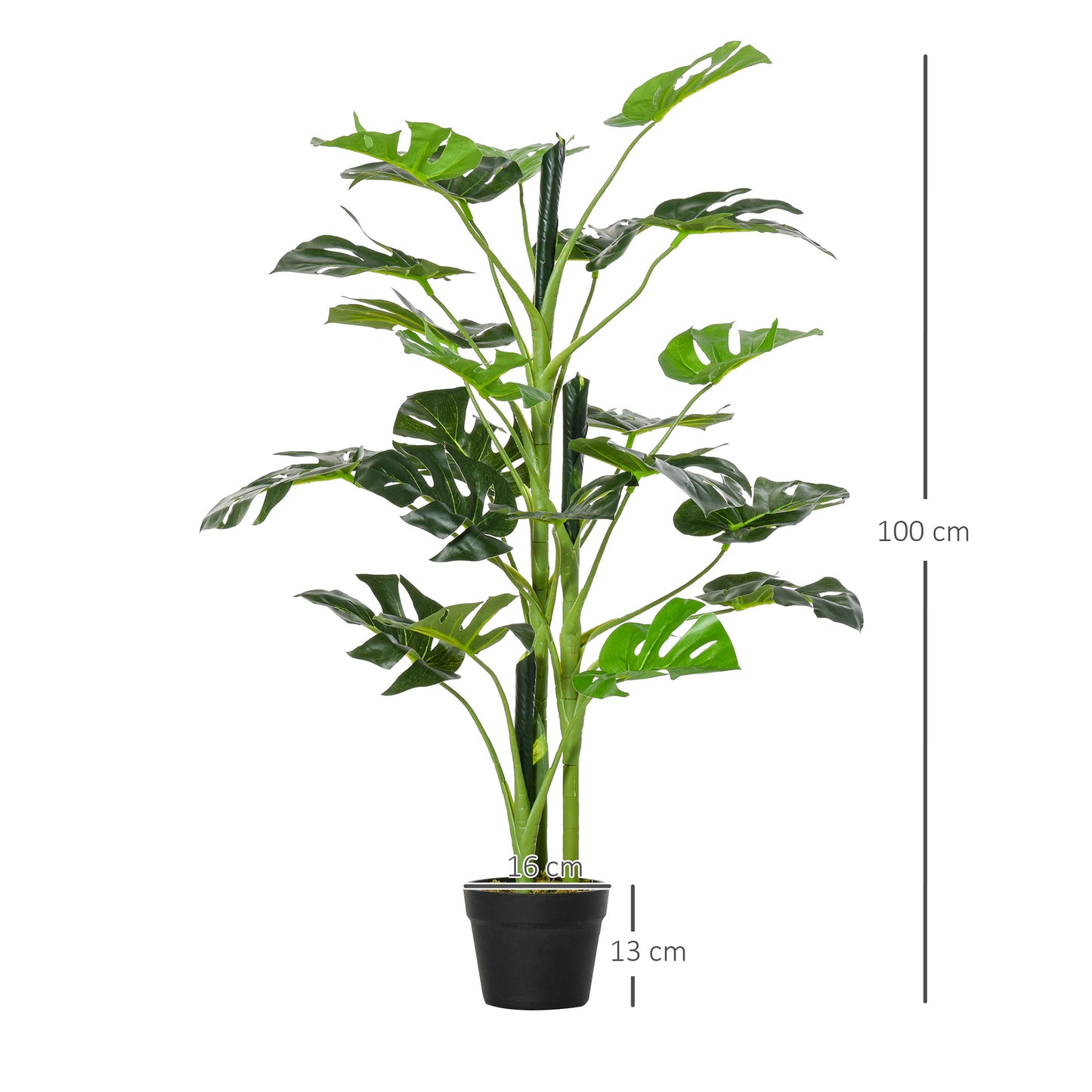 outsunny-100cm-3-3ft-artificial-monstera-tree-decorative-cheese-plant-21-leaves-w-nursery-pot-fake-tropical-palm-tree-set-of-2