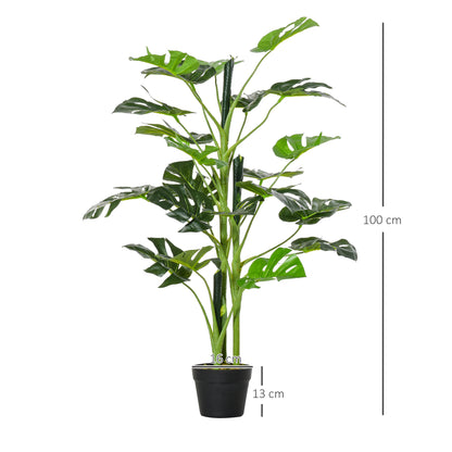 outsunny-100cm-3-3ft-artificial-monstera-tree-decorative-cheese-plant-21-leaves-w-nursery-pot-fake-tropical-palm-tree-set-of-2