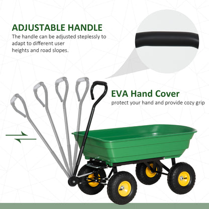 outsunny-75-litre-large-garden-cart-heavy-duty-4-wheel-trolley-dump-wheelbarrow-tipping-truck-trailer-green