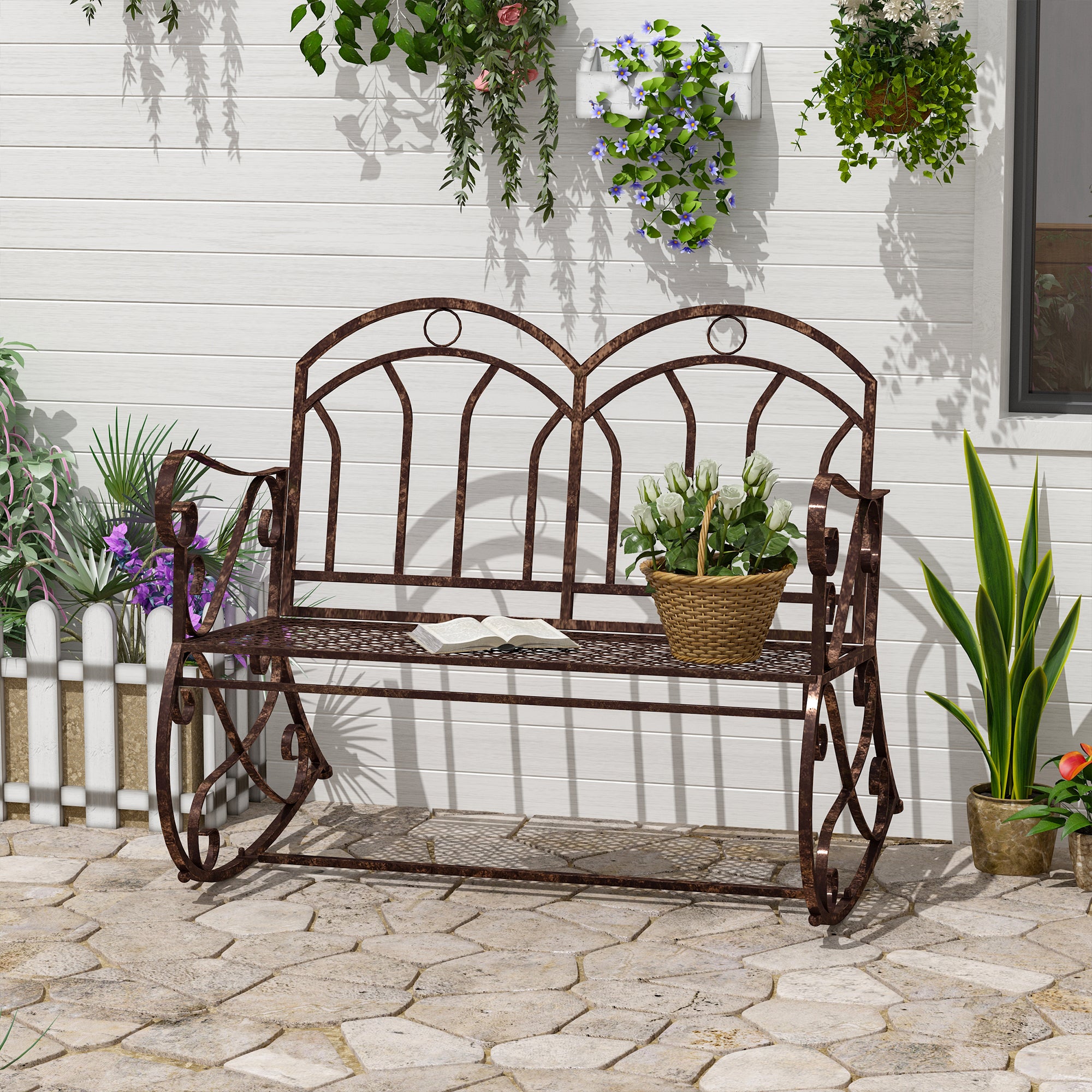Metal Garden Rocking Bench Outsunny 2-Seater Metal Garden Swing Bench, Bronze – GardenArch