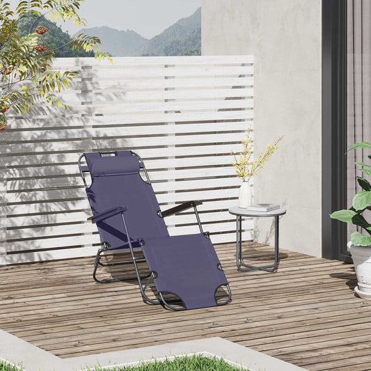 outsunny-2-in-1-sun-lounger-folding-reclining-chair-garden-outdoor-camping-adjustable-back-with-pillow-grey