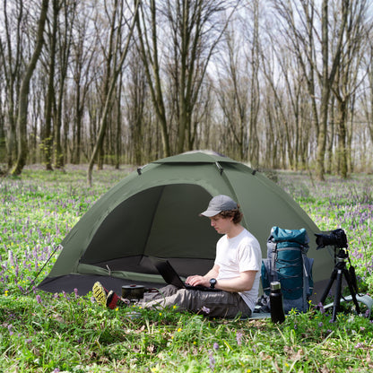 outsunny-2-person-camping-tent-camouflage-tent-with-zipped-doors-storage-pocket-portable-handy-bag-dark-green