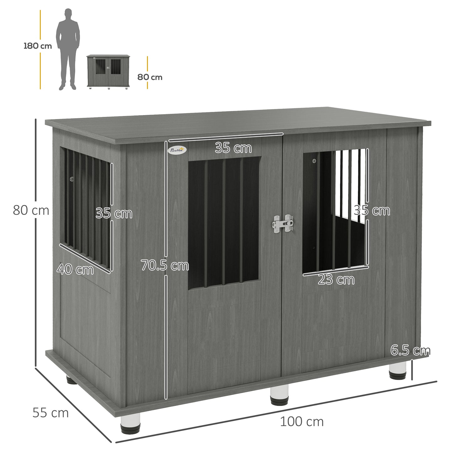 PawHut Dog Crate Table for Medium and Large Dogs with Magnetic Door for Indoor Use, 100 x 55 x 80 cm, Grey