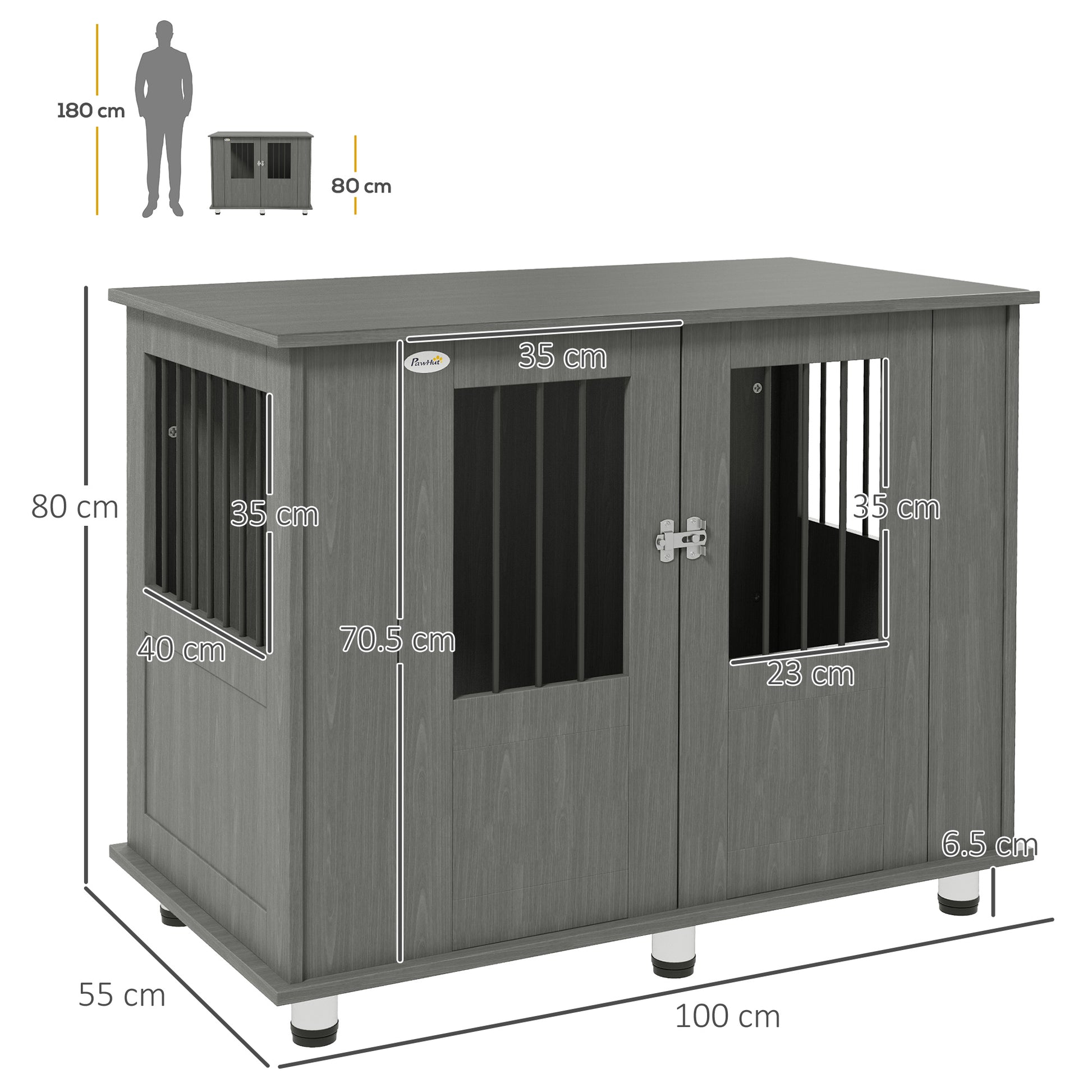 PawHut Dog Crate Table for Medium and Large Dogs with Magnetic Door for Indoor Use, 100 x 55 x 80 cm, Grey