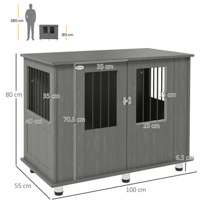 PawHut Dog Crate Table for Medium and Large Dogs with Magnetic Door for Indoor Use, 100 x 55 x 80 cm, Grey