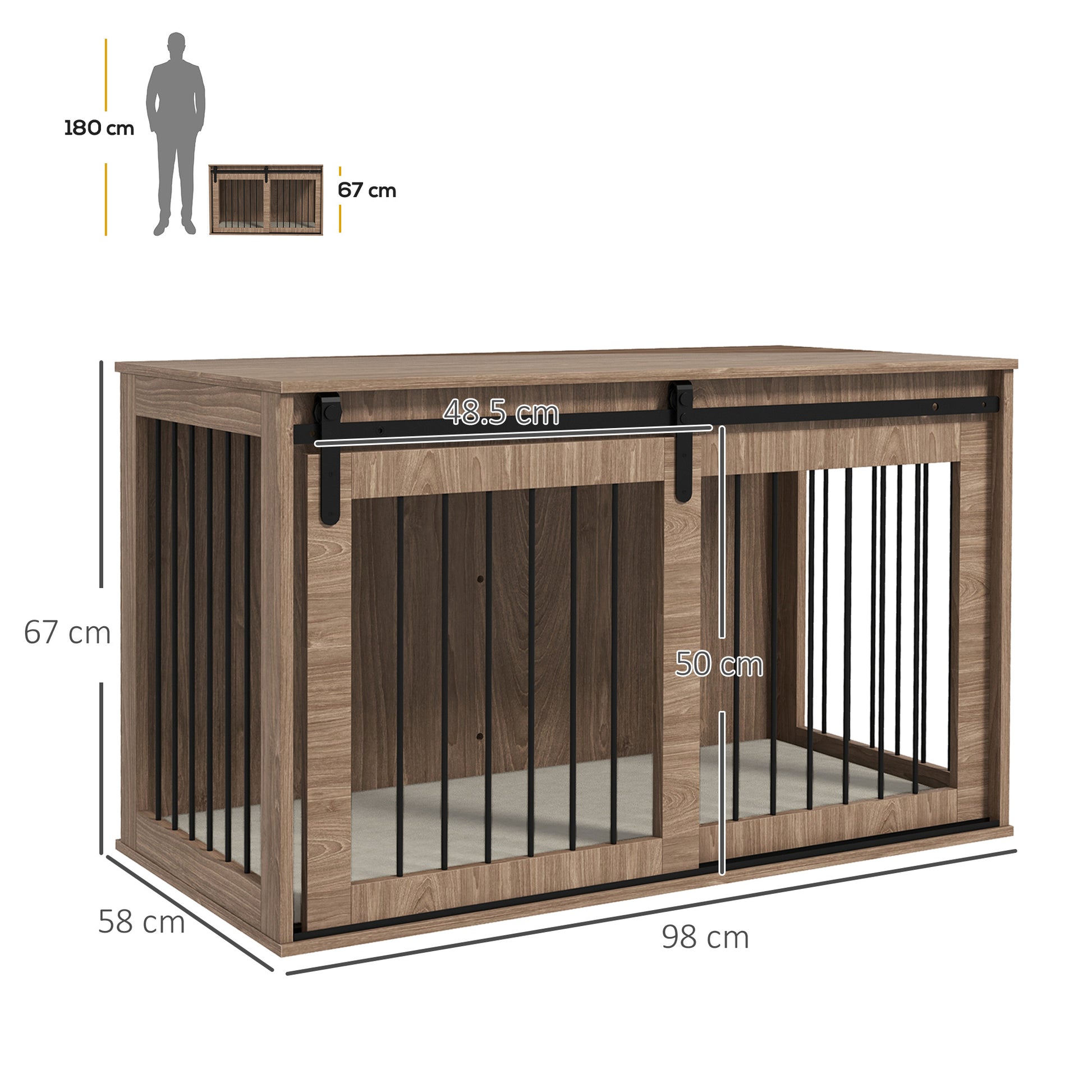 PawHut Dog Crate Furniture with Removable Cushion for Large-Sized Dogs, 100 x 60 x 63 cm, Brown