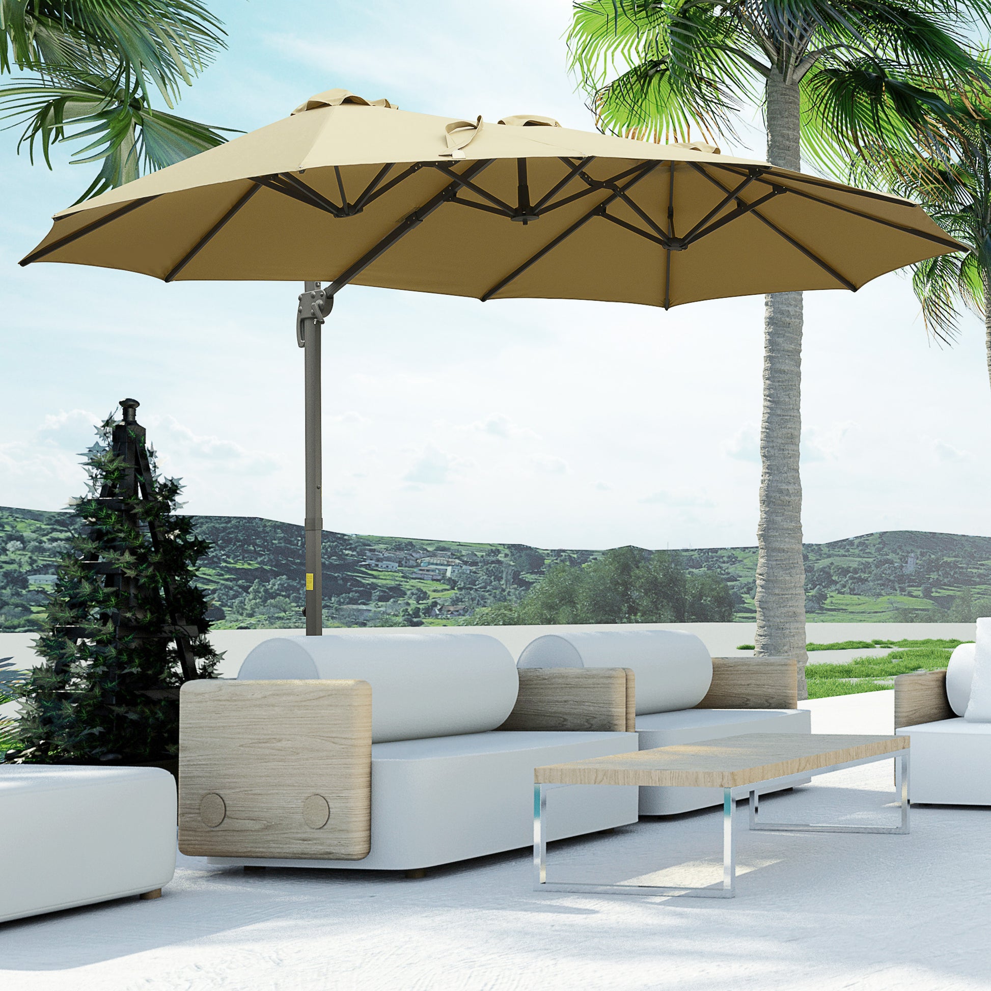 4 meter patio umbrella Outsunny 4.5m Double-Sided Patio Umbrella, Khaki – GardenArch