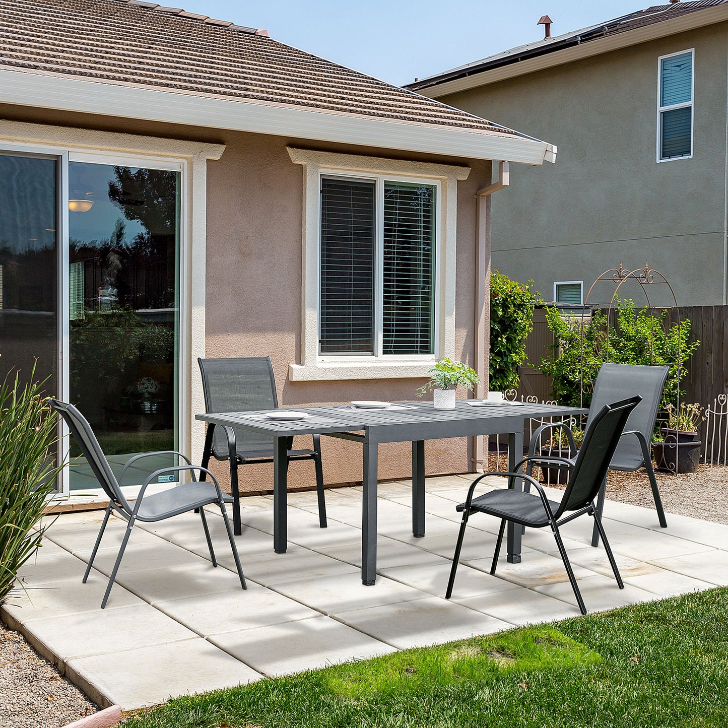 outsunny-extendable-dining-table-outdoor-slat-table-for-4-6-person-rectangular-lawn-garden-bistro-patio-table-with-aluminium-frame-grey