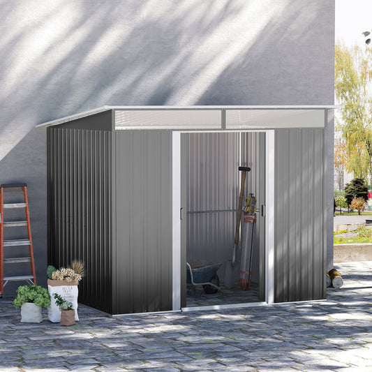 outsunny-garden-metal-storage-shed-house-hut-gardening-tool-storage-w-tilted-roof-and-ventilation-9-x-6ft-grey