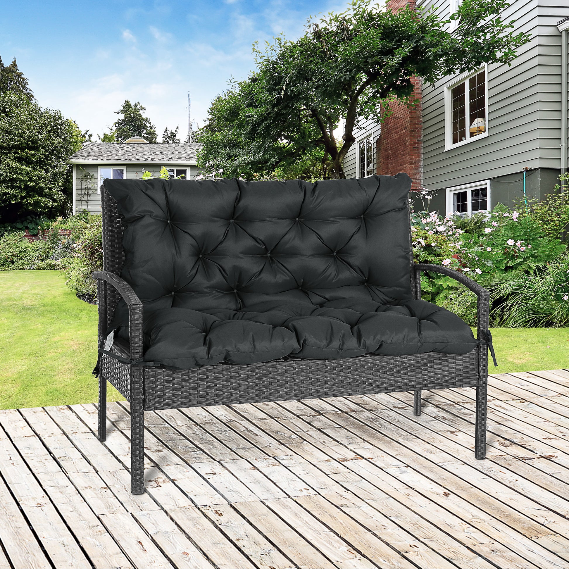 Outsunny 2-Seater Bench Cushion, 98x100 cm, Black – GardenArch