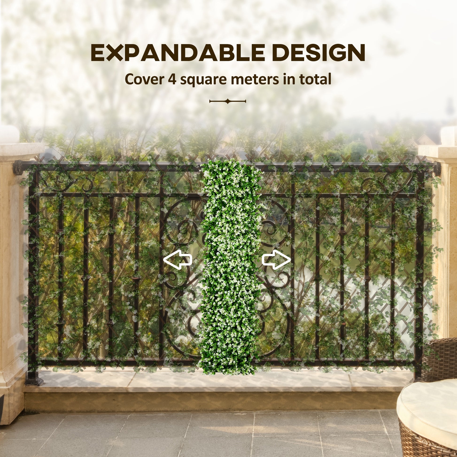outsunny-2-pcs-expandable-faux-privacy-fence-2-x-1m-decorative-trellis-w-artificial-leaves-garden-telescopic-hedge-privacy-screen-greenery-walls