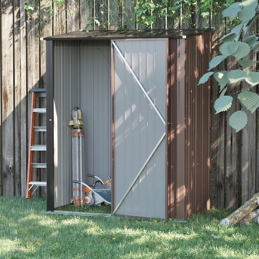 outsunny-5-x-3-ft-metal-garden-storage-shed-patio-corrugated-steel-roofed-tool-shed-with-single-lockable-door-brown