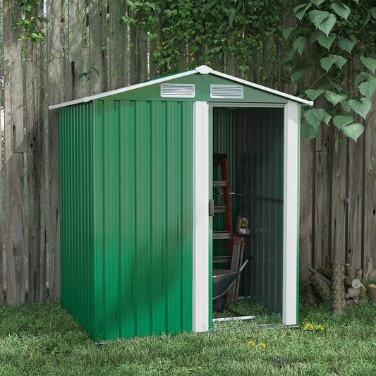 outsunny-garden-metal-tool-storage-shed-with-sliding-door-sloped-roof-and-floor-foundation-152-x-132-x-188cm-green